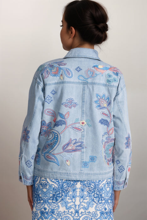 Johnny Was Workshop Blue Trapunto Denim Chore Jacket W48925-2 Plus Size