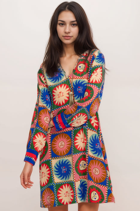 v neck long sleeve swing dress Limited Edition Double V-Neck Long Sleeve Swing Dress