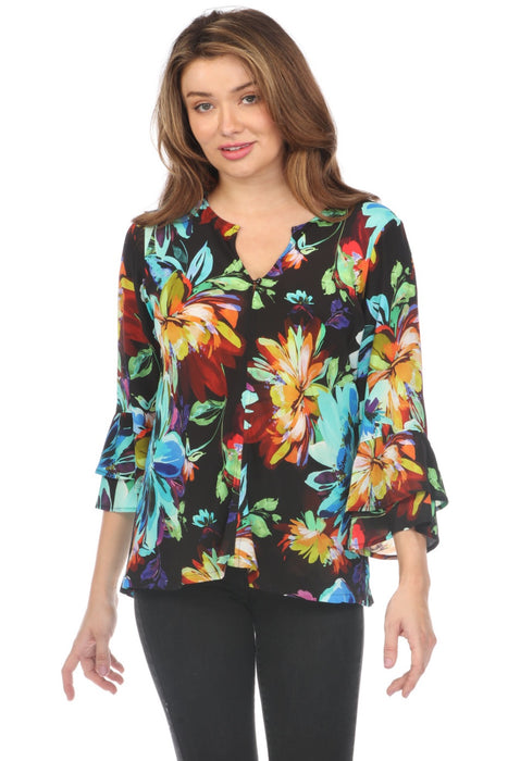 Johnny Was Workshop Style W11924 Viviana Ruffle Sleeve Silk Floral Blouse Boho Chic