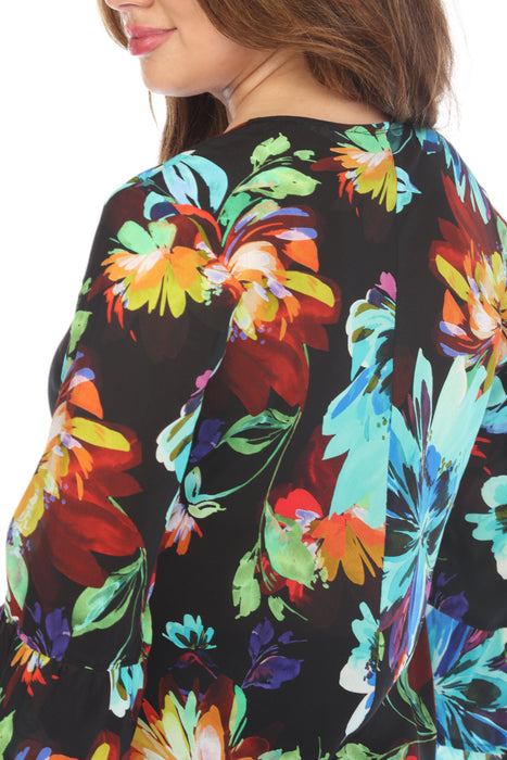 Johnny Was Workshop Viviana Ruffle Sleeve Silk Floral Blouse Boho Chic W11924