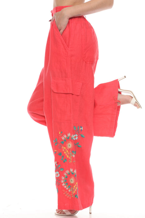 Johnny Was Workshop Drawstring Hem Linen Cargo Pants W63525-2