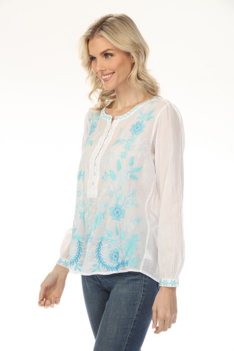 Johnny Was Workshop White Yohana Field Henley Blouse W19525-2