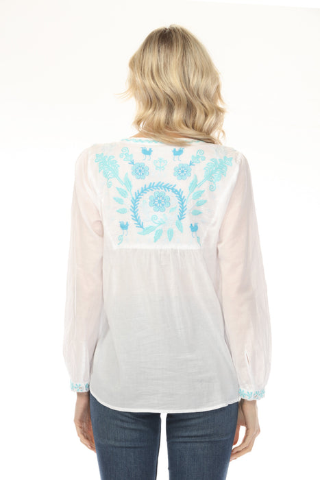 Johnny Was Workshop White Yohana Field Henley Blouse W19525-2
