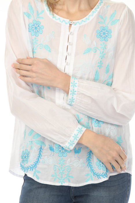 Johnny Was Workshop White Yohana Field Henley Blouse W19525-2