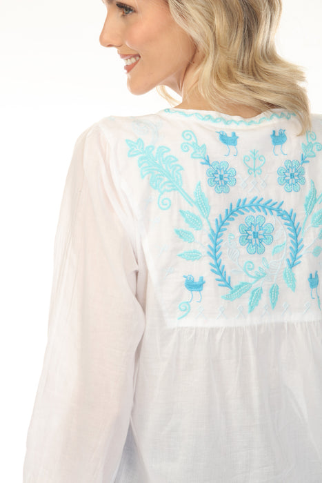 Johnny Was Workshop White Yohana Field Henley Blouse W19525-2