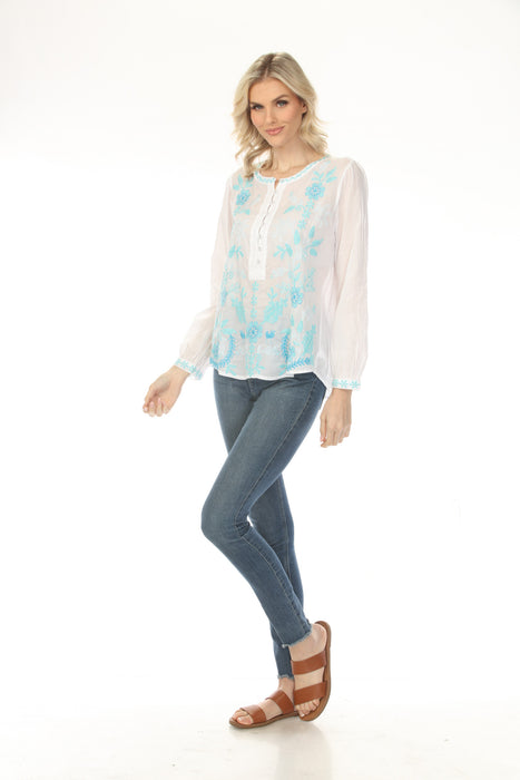 Johnny Was Workshop White Yohana Field Henley Blouse W19525-2