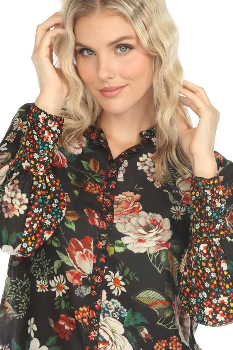 Johnny Was Yrene Attar Floral Silk Blouse C11224A0