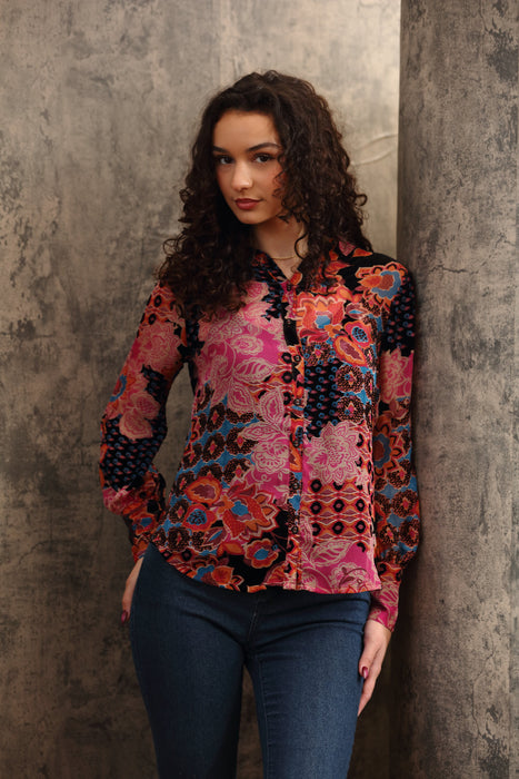 Johnny Was Yrene Burnout Blouse C11224BO