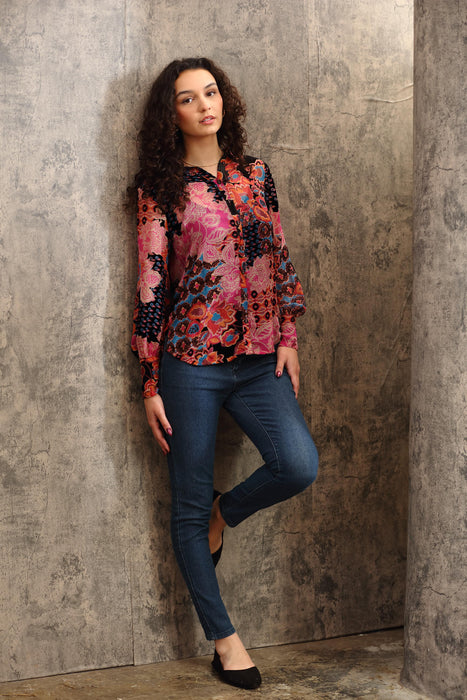 Johnny Was Yrene Burnout Blouse C11224BO