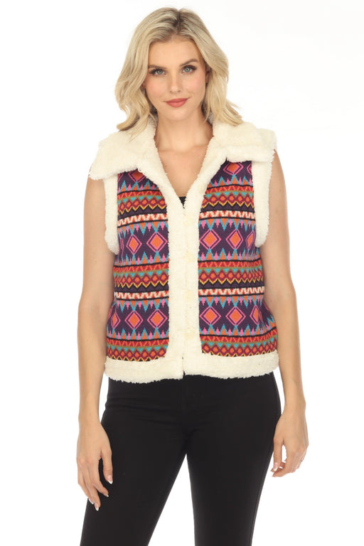 Johnny Was Style M67723 Yuya Sherpa Reversible Button Front Vest Boho Chic