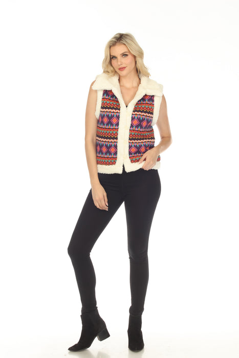 Johnny Was Yuya Sherpa Reversible Button Front Vest Boho Chic M67723