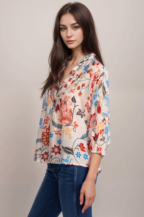 Johnny Was Zeeland Floral Silk Blouse C13925A1