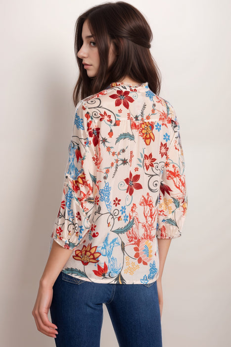Johnny Was Zeeland Floral Silk Blouse C13925A1