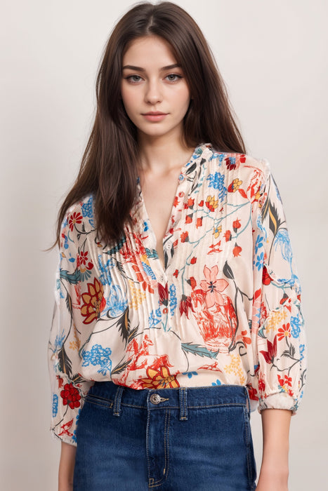 Johnny Was Zeeland Floral Silk Blouse C13925A1
