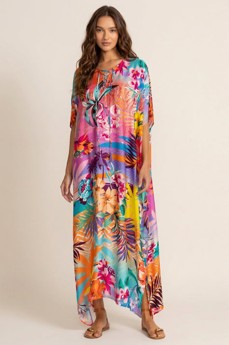 Johnny Was Zeru Tie Neck Maxi Kaftan CSW6425-A
