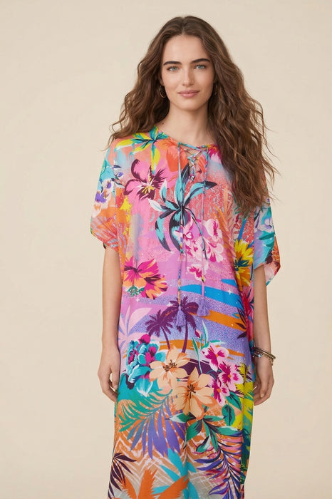 Johnny Was Zeru Tie Neck Maxi Kaftan CSW6425-A