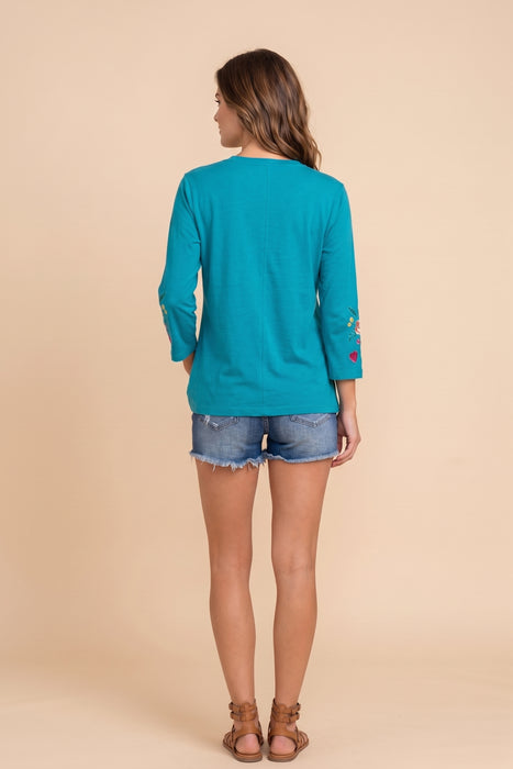 Johnny Was Ziviana 3/4 Sleeve Trapunto V-Neck Tee J18426-R