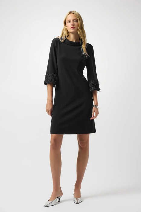 Joseph Ribkoff 253054 Black 3/4 Sleeve Cowl Neck A-Line Dress