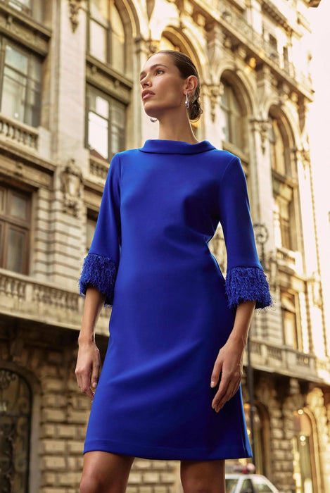 Buy Joseph Ribkoff Cowl Neck Fringe Cuff A-Line Dress 253054 AfterRetail Buy Joseph Ribkoff Cowl Neck Fringe Cuff A-Line Dress 253054 AfterRetail