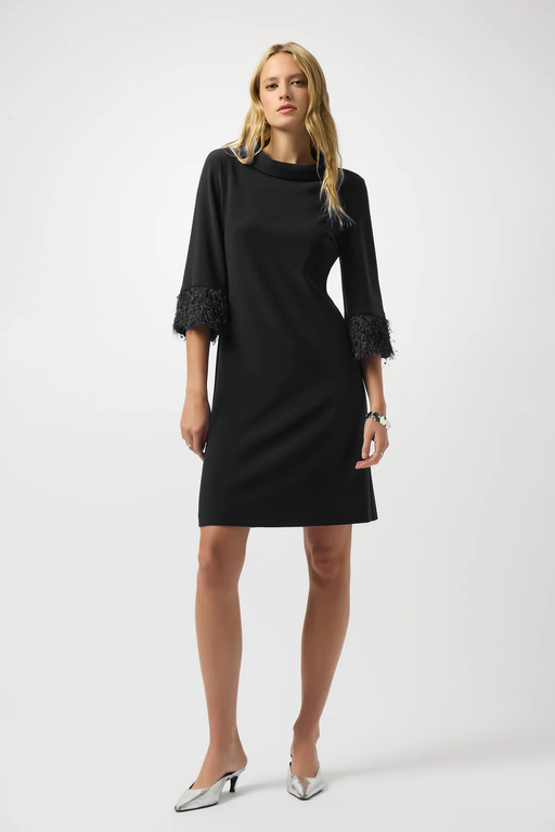 Joseph Ribkoff 253054 Black 3/4 Sleeve Cowl Neck A-Line Dress