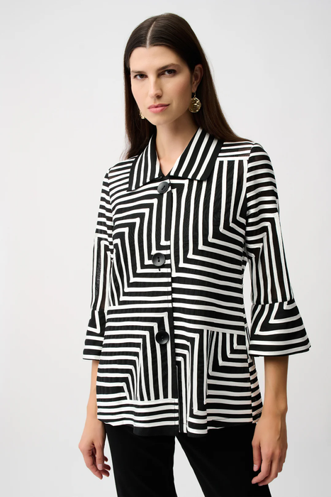 Joseph Ribkoff 261980 Black/Vanilla Abstract Print Collared 3/4 Bell Sleeves Jacket