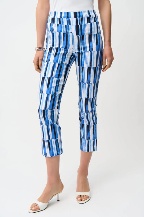 Joseph Ribkoff Blue/Vanilla Abstract Stripes Crop Pants 261223
