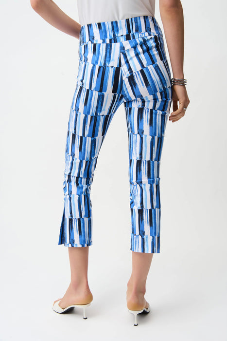 Joseph Ribkoff Blue/Vanilla Abstract Stripes Crop Pants 261223
