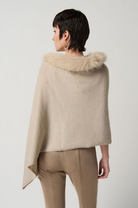 Joseph Ribkoff Faux Fur Trim Knit Sweater Poncho Cover-Up 234907 NEW