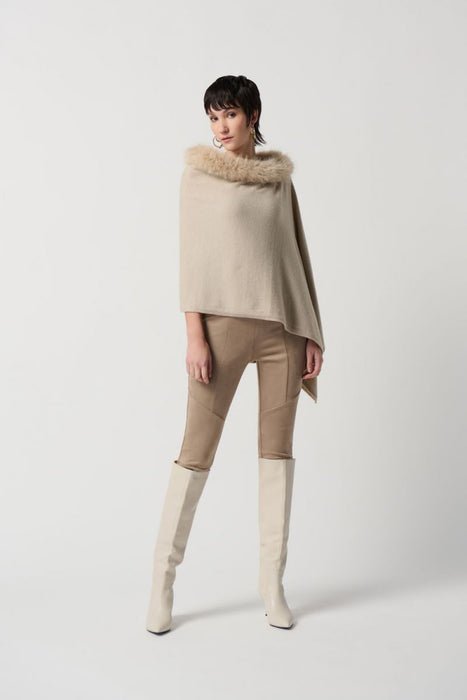 Joseph Ribkoff Faux Fur Trim Knit Sweater Poncho Cover-Up 234907