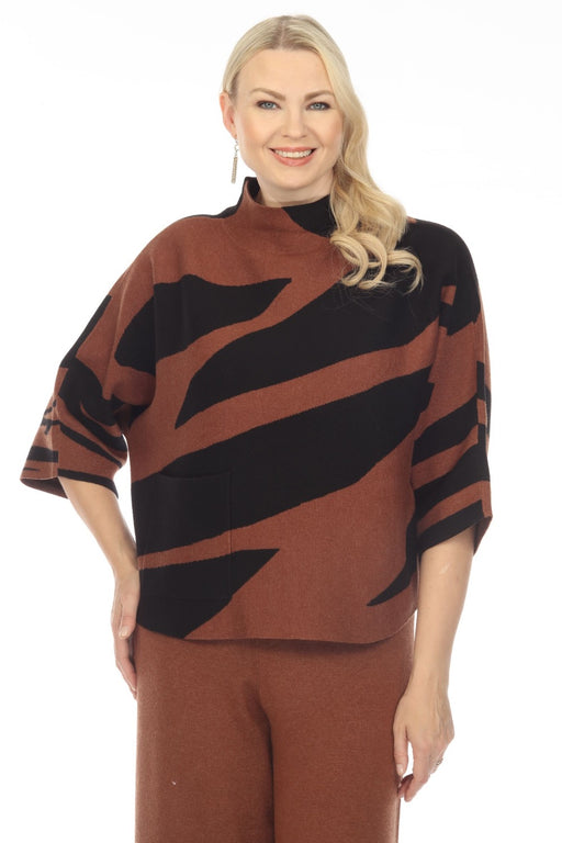 Joseph Ribkoff Style 223945 Black/Toffee Animal Print Jacquard Knit Sweater Top
