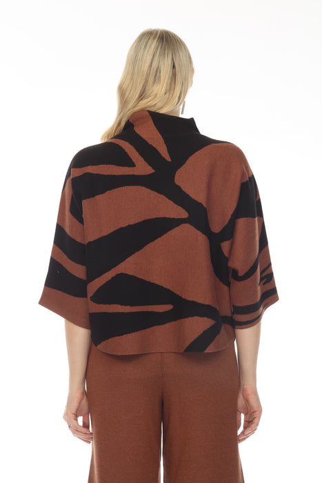 Joseph Ribkoff Black/Toffee Animal Print Jacquard Knit Sweater Top 223945