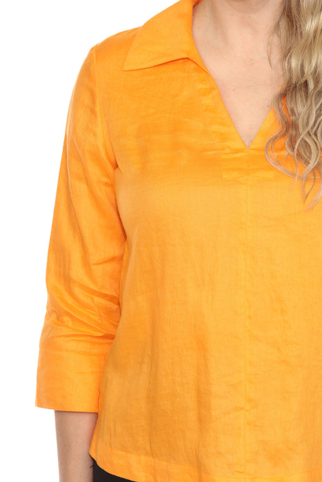 Joseph Ribkoff Collared V-Neck 3/4 Sleeve Linen Top 252933