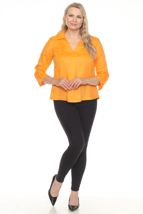 Joseph Ribkoff Collared V-Neck 3/4 Sleeve Linen Top 252933