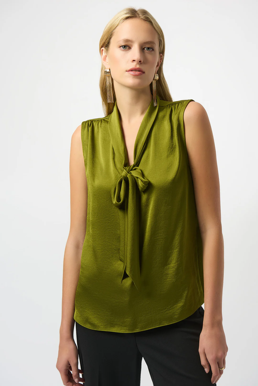 Joseph Ribkoff 253225 Artichoke V Neck with Tie Sleeveless Top