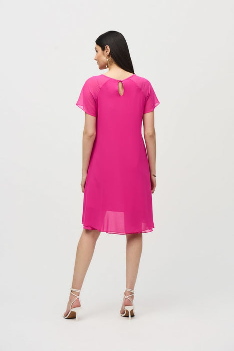 Joseph Ribkoff Asymmetric Chiffon Layered Short Sleeve Trapeze Dress 241084