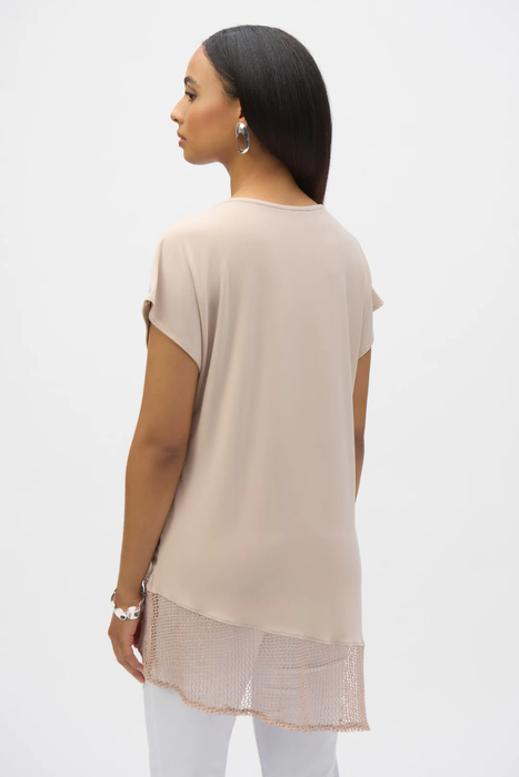 Joseph Ribkoff Asymmetrical Foiled Mesh Top 252172