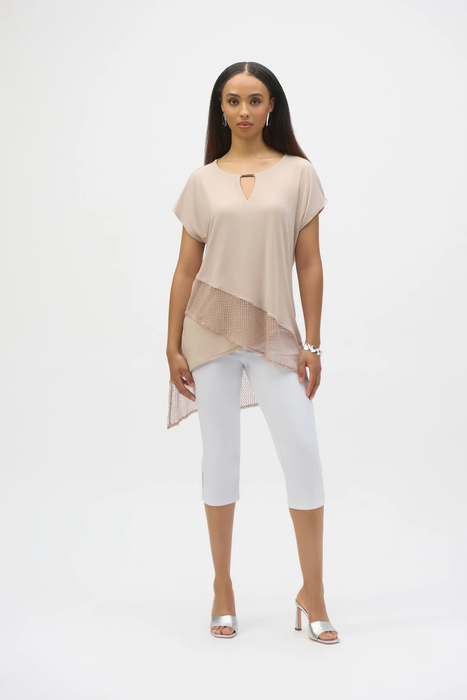 Joseph Ribkoff Asymmetrical Foiled Mesh Top 252172