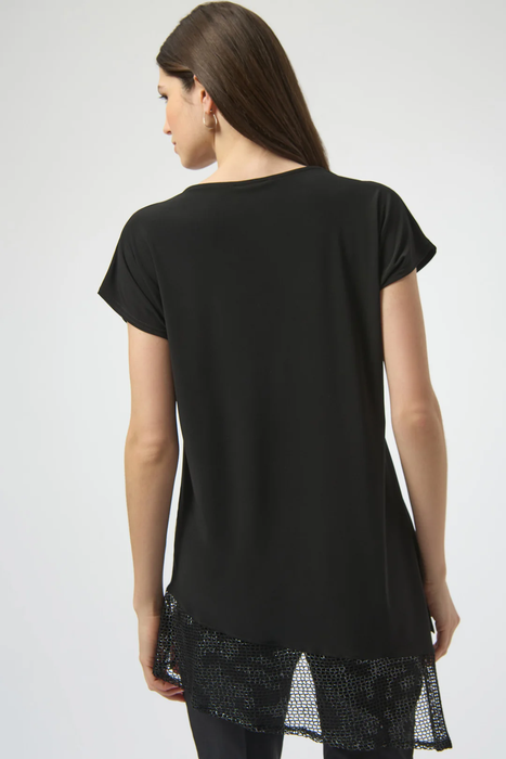 Joseph Ribkoff Asymmetrical Foiled Mesh Top 252172
