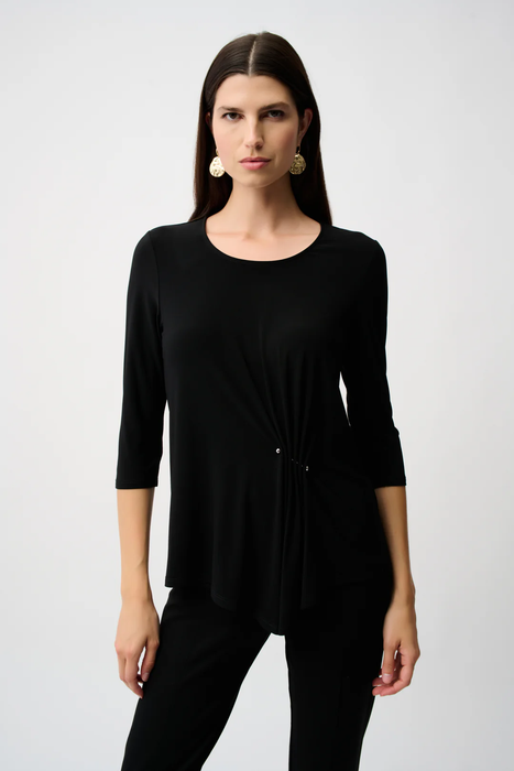 Joseph Ribkoff 253027 Black Asymmetrical Scoop Neck 3/4 Sleeves Tunic Top