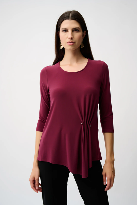 Joseph Ribkoff 253027 Merlot Asymmetrical Scoop Neck 3/4 Sleeves Tunic Top