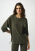Joseph Ribkoff 253024 Avocado/Black Scoop Neckline 3/4 Sleeves Cocoon Top