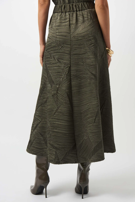 Joseph Ribkoff Avocado Geometric Print Pleated Long Flared Skirt 253248