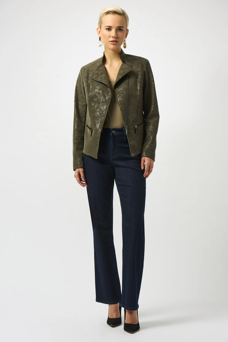 Joseph Ribkoff Avocado Long Sleeve Faux Suede Moto Jacket 253915