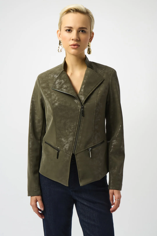 Joseph Ribkoff 253915 Avocado Long Sleeve Faux Suede Motto Jacket