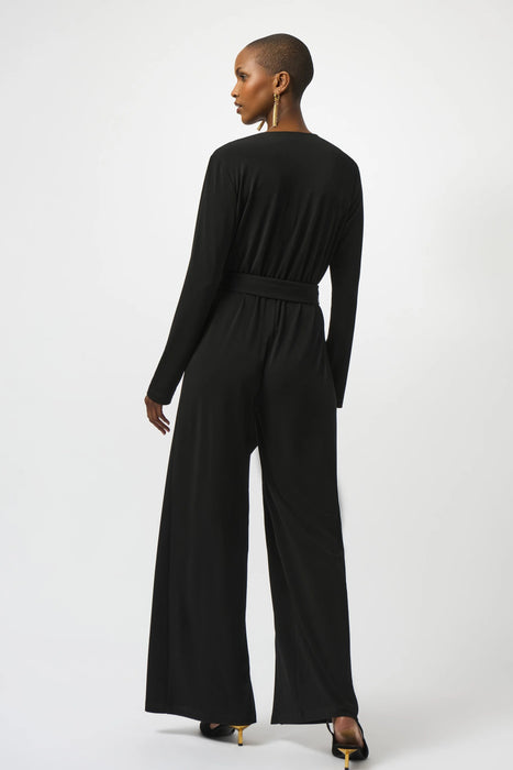 Joseph Ribkoff Black Belted Split Wide Leg Jumpsuit 253119