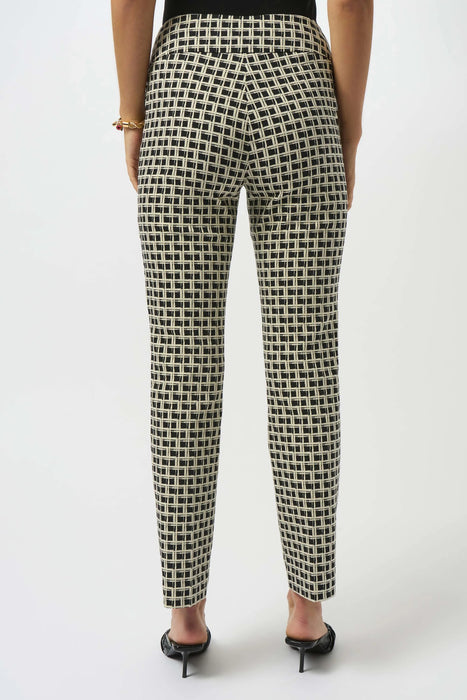 Joseph Ribkoff Back/Off-White Checkered Jacquard Slim Ankle Pants 253098