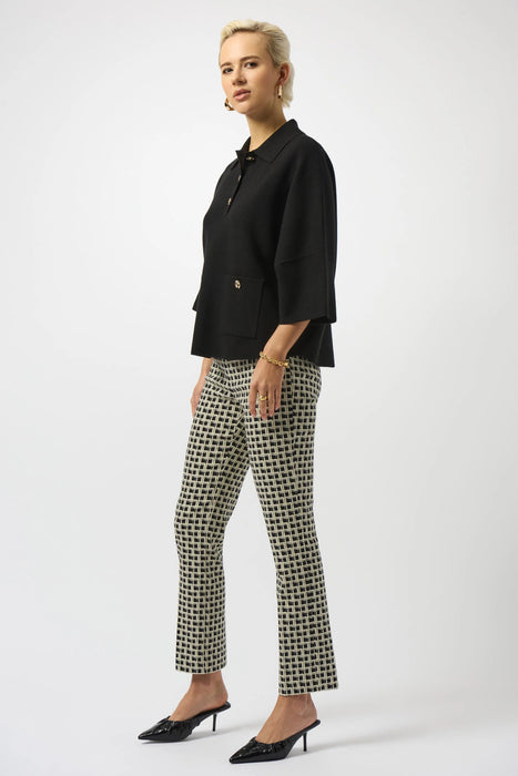 Joseph Ribkoff Back/Off-White Checkered Jacquard Slim Ankle Pants 253098