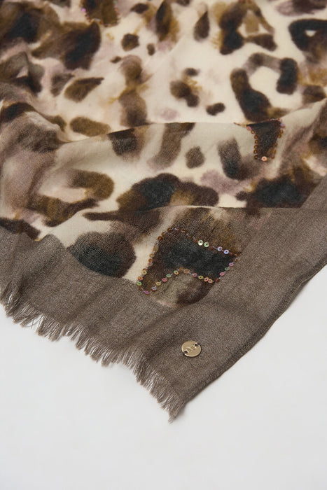 Joseph Ribkoff Beige/Black Abstract Print Fringe Scarf 254973