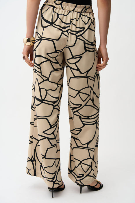 Joseph Ribkoff Beige/Black Abstract Print Pull-On Wide Leg Pants 261126