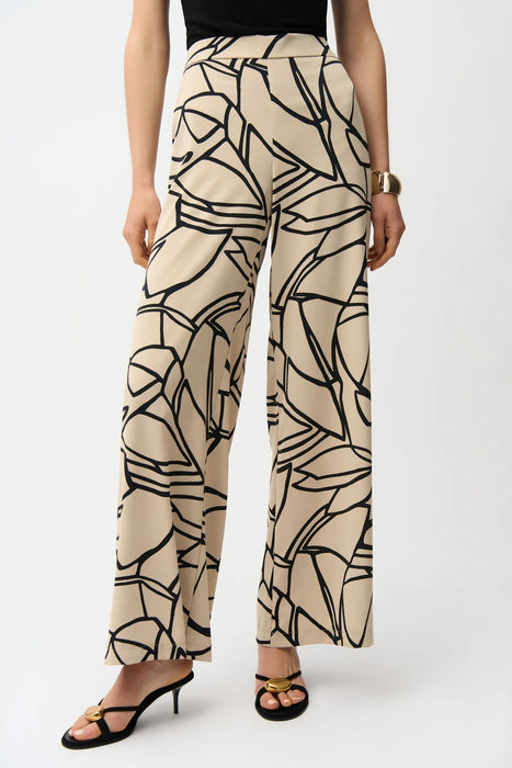 Joseph Ribkoff 261126 Beige/Black Abstract Print Pull-On Wide Leg Pants